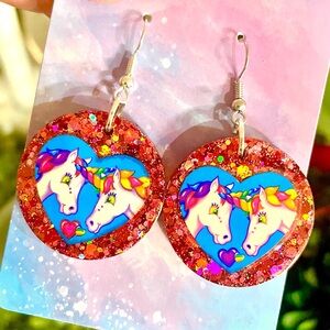 Lisa Frank Inspired Unicorn Heart Sticker Earrings